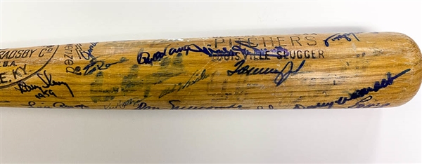 Bat Signed By Approx. 40 Star Pitchers Inc. B. Gibson, Marichal, Seaver, Bunning, Fingers, McGraw, + w. JSA Auction Letter