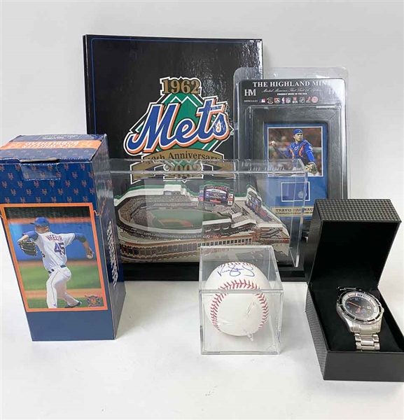 Mets Memorabilia Lot with Darryl Strawberry Signed Baseball (MLB COA)