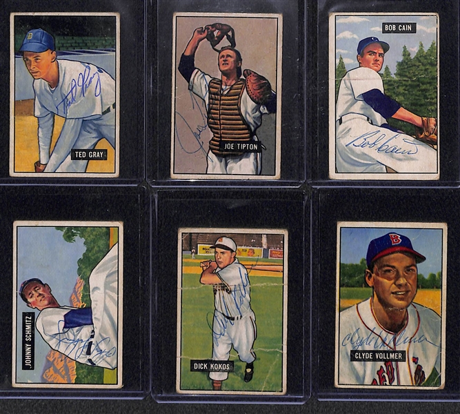 Lot of 6 - 1951 Autographed Bowman Baseball Cards w. Ted Gray - JSA Auction Letter 