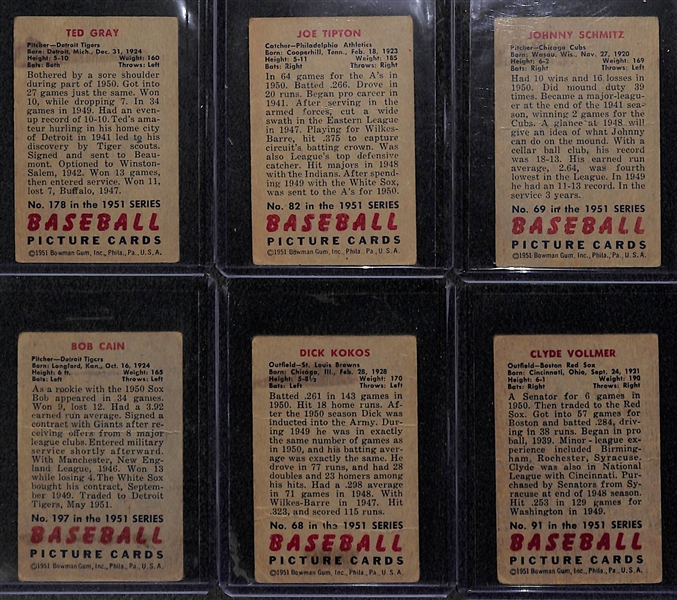 Lot of 6 - 1951 Autographed Bowman Baseball Cards w. Ted Gray - JSA Auction Letter 