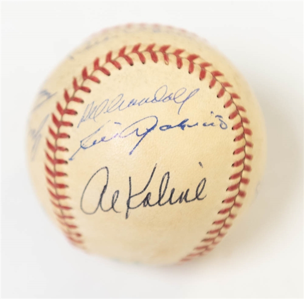 1958 AL All-Star Team Signed Baseball (Berra, Banks, Spahn, Kaline, Aparicio, +4 More) on a reach (William Harridge) OAL Baseball - JSA Auction Letter