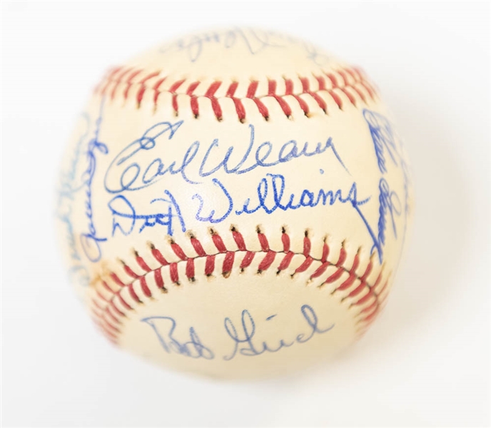 1974-75 AL All-Star Team Signed Baseball (21 Autos inc. Aaron, B. Robinson, F. Robinson, R. Jackson, Kaline, Carew, Perry, Fisk, Palmer, Gossage, Weaver, +10 More) - JSA Auction Letter