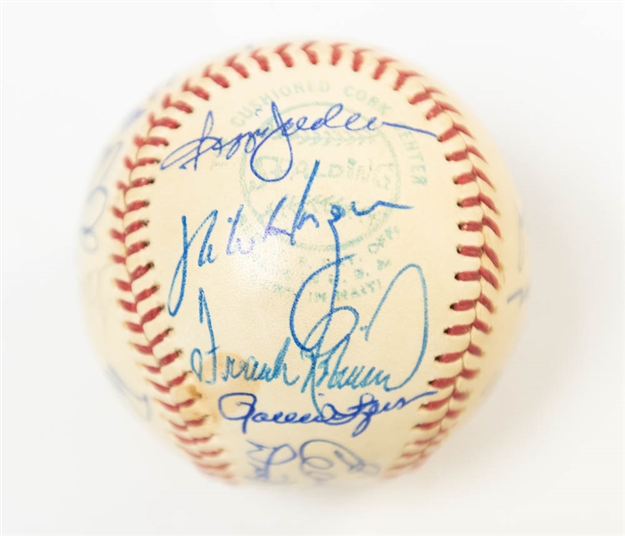 1974-75 AL All-Star Team Signed Baseball (21 Autos inc. Aaron, B. Robinson, F. Robinson, R. Jackson, Kaline, Carew, Perry, Fisk, Palmer, Gossage, Weaver, +10 More) - JSA Auction Letter