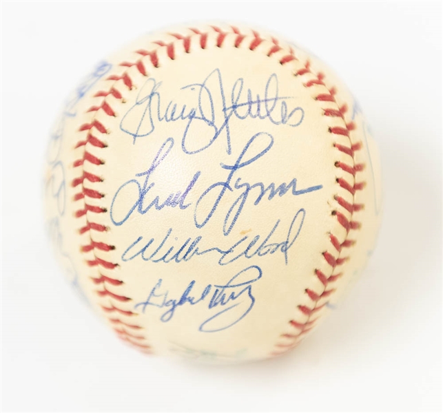 1974-75 AL All-Star Team Signed Baseball (21 Autos inc. Aaron, B. Robinson, F. Robinson, R. Jackson, Kaline, Carew, Perry, Fisk, Palmer, Gossage, Weaver, +10 More) - JSA Auction Letter