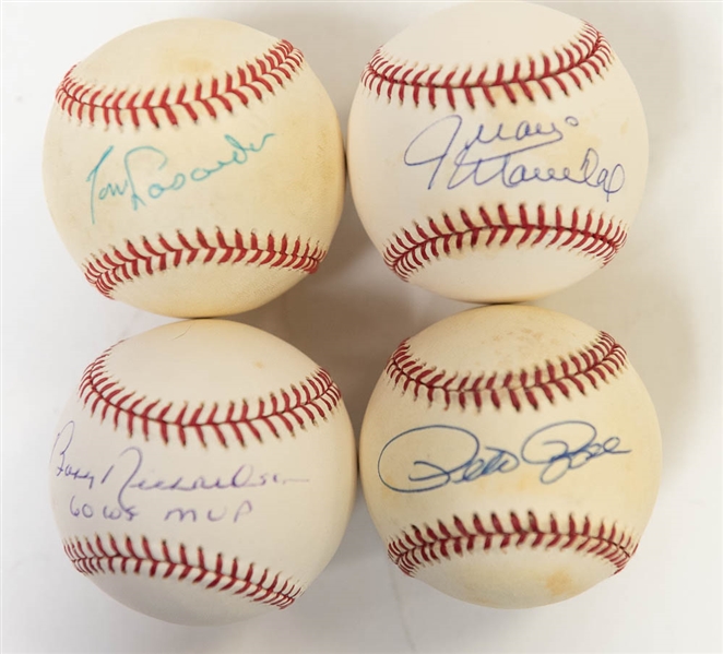 Lot of (4) Signed Baseballs w/ Pete Rose, Juan Marichal, Tom Lasorda, and Bobby Richardson - JSA Auction Letter