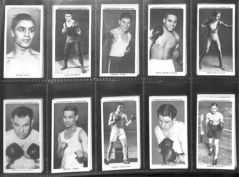1938 Churchman's Boxing Personalities Complete Set of 50 w/ Joe Louis, Jack Johnson, Dempsey, Baer, Schmeling - JSA Auction Letter
