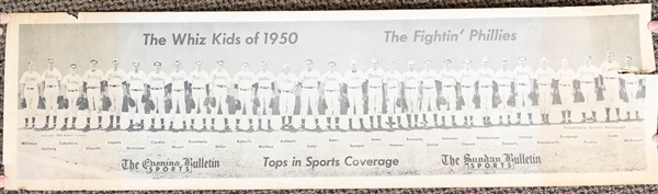1950 Philadelphia Bulletin Wiz Kids 9.5x35 Team Photo w. Original Packaging