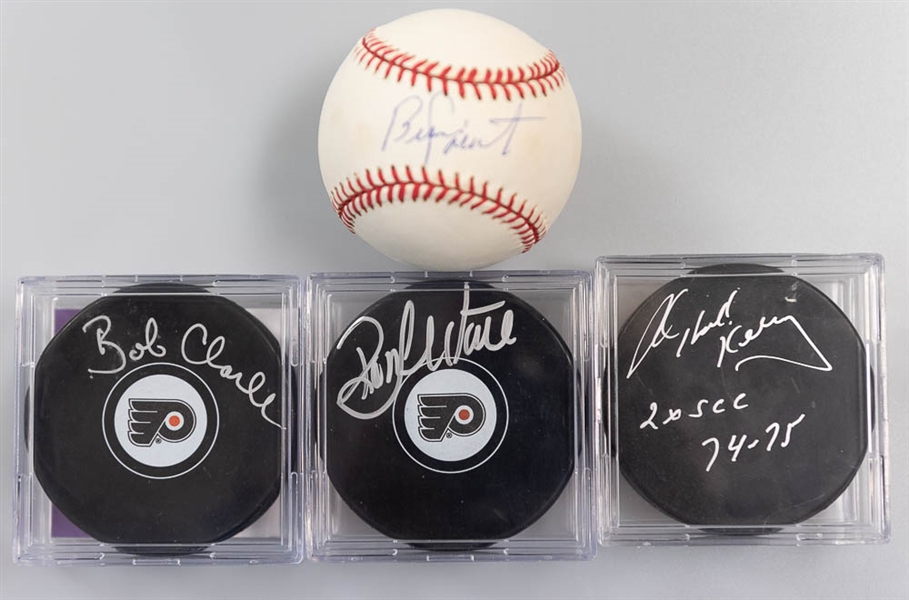 Lot of 4 Philadelphia Flyers Autographs w. Bob Clarke & Ron Hextall - JSA Auction Letter