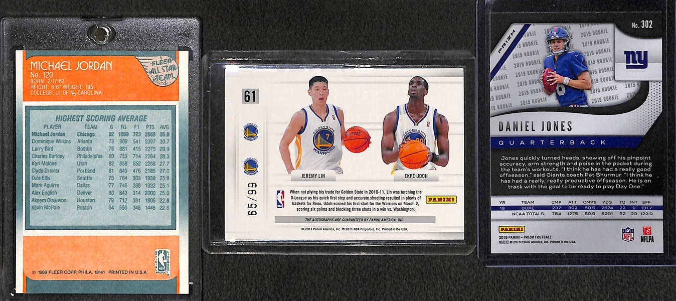 Lot of 18 Football & Basketball Autograph/Relic/Rookie/Base Cards w. Michael Jordan & Jeremy Lin