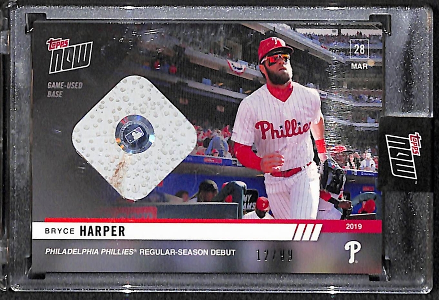Lot of 2 Bryce Harper 2019 Topps Now Game Used Phillies Debut Base Relic Cards 