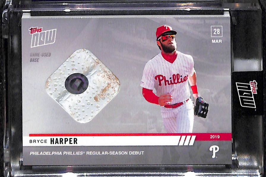 Lot of 2 Bryce Harper 2019 Topps Now Game Used Phillies Debut Base Relic Cards 