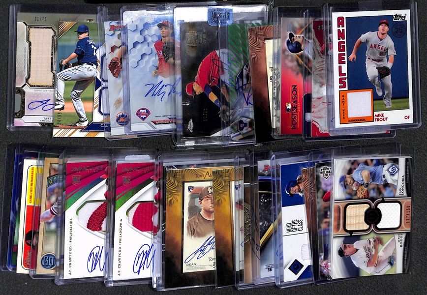 Lot of 26 Baseball Autograph & Relic Cards w. Mike Trout & Rhys Hoskins