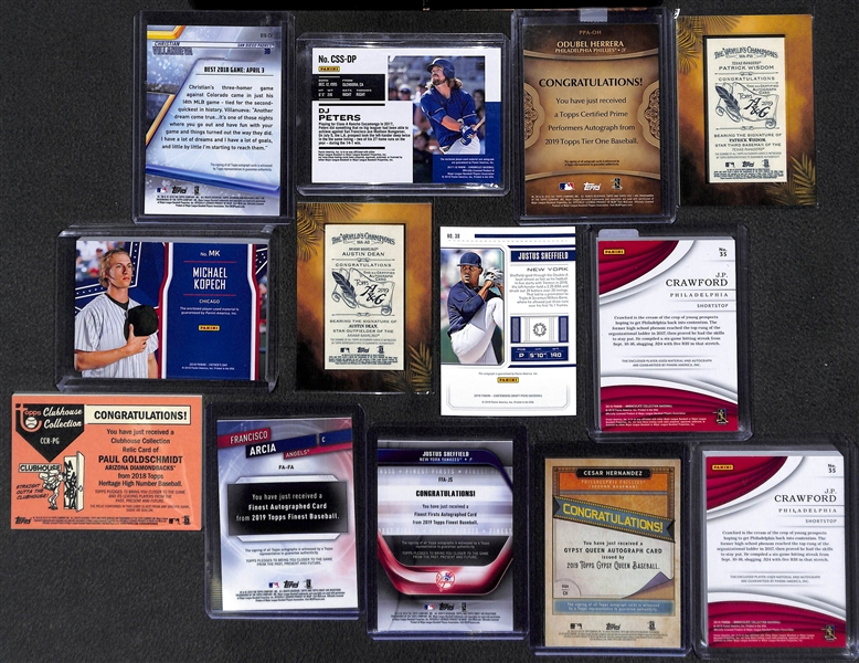 Lot of 26 Baseball Autograph & Relic Cards w. Mike Trout & Rhys Hoskins