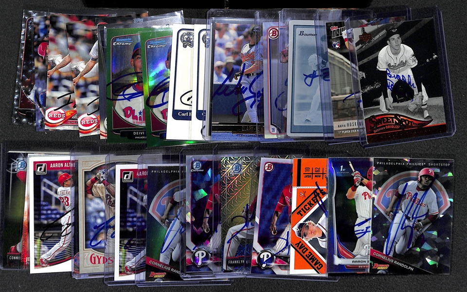 Lot of 33 Baseball Signed Cards w. Brooks Robinson & Rhys Hoskins