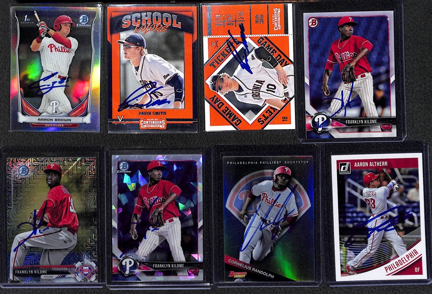 Lot of 33 Baseball Signed Cards w. Brooks Robinson & Rhys Hoskins