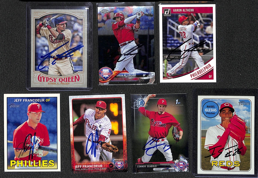 Lot of 33 Baseball Signed Cards w. Brooks Robinson & Rhys Hoskins