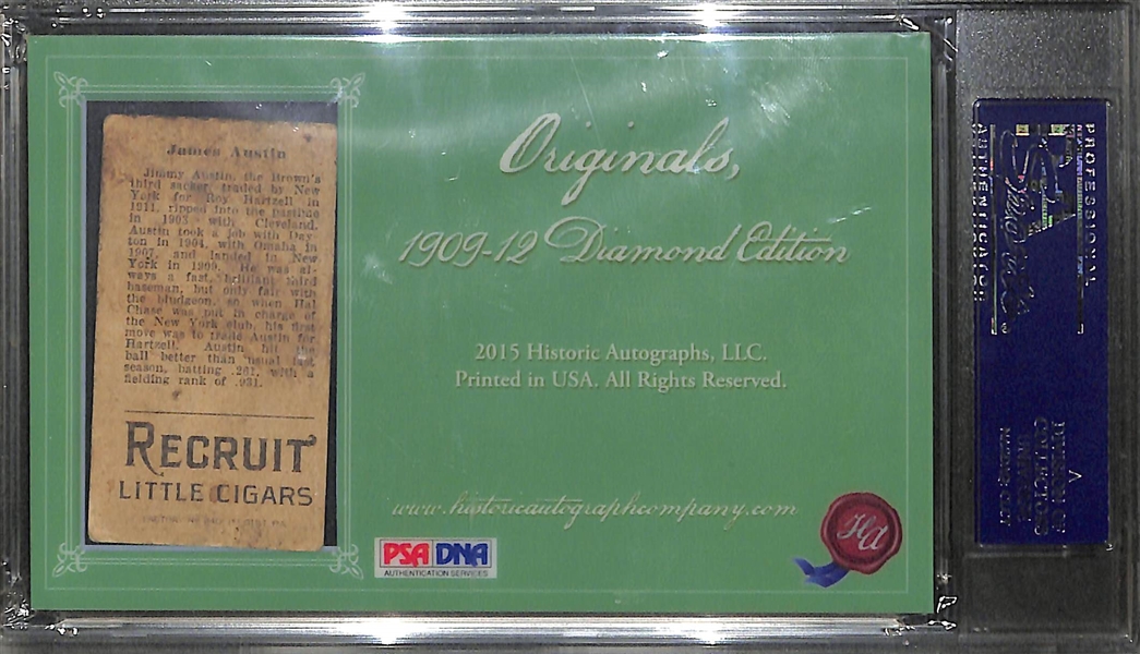 2015 Historic Autographs Jimmy Austin Cut Autograph & T205 Recruit Card PSA Authentic