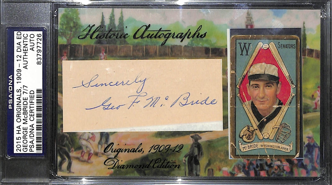 2015 Historic Autographs George McBride Cut Autograph & T205 Piedmont Card PSA Authentic
