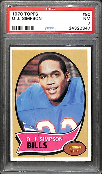 1970 Topps #90 OJ Simpson Rookie Card PSA 7 (Cracked Case)