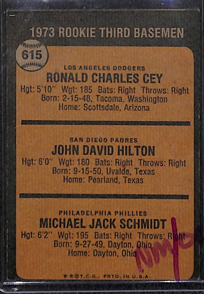 1973 Topps #615 Mike Schmidt - Ron Cey - John Hilton Rookie Card