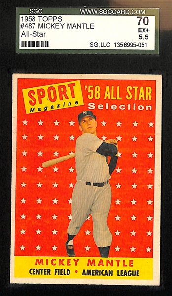Lot Of 6 Mickey Mantle Graded Vintage Cards w. 1958 Topps All Star