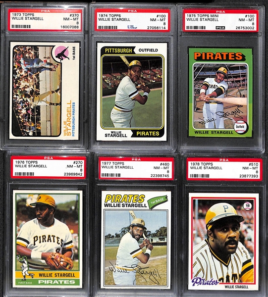 Lot of 6 Willie Stargell PSA 8 Graded Cards 1973-1978