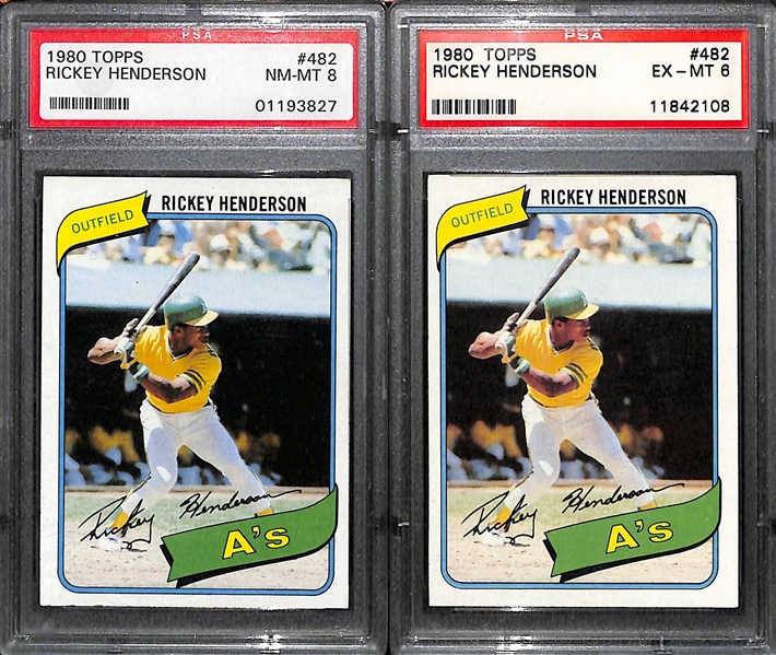 Lot of 2 Rickey Henderson 1980 Topps PSA Graded Rookie Cards - PSA 8 & 6