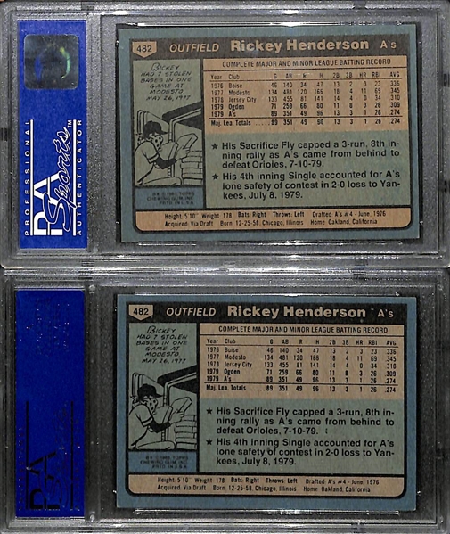 Lot of 2 Rickey Henderson 1980 Topps PSA Graded Rookie Cards - PSA 8 & 6