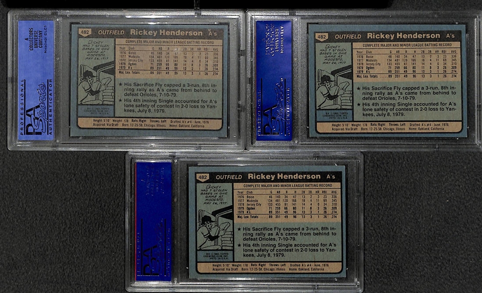 Lot of 3 Rickey Henderson 1980 Topps PSA 7 Graded Rookie Cards