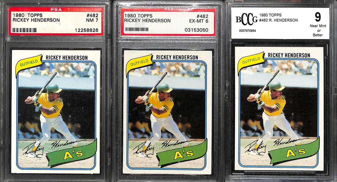 Lot of 3 Rickey Henderson 1980 Topps Graded Rookie Cards