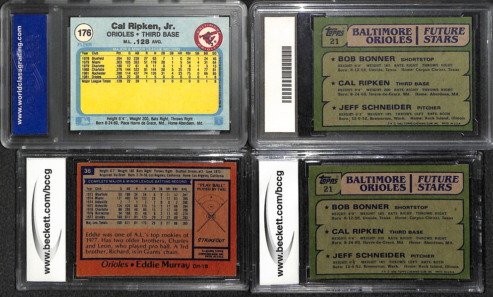 Lot of 4 Cal Ripken Jr & Eddie Murray Graded Rookie Cards