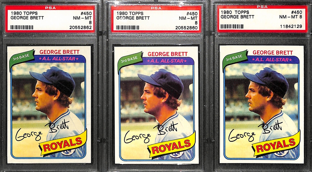 Lot of 7 George Brett PSA 8 Graded Cards 1977-1980
