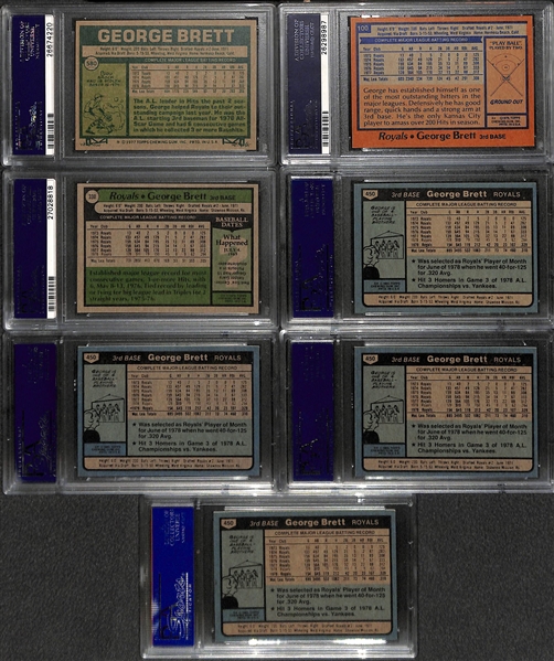 Lot of 7 George Brett PSA 8 Graded Cards 1977-1980