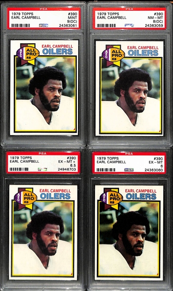 Lot of 4 Earl Campbell 1979 Topps PSA Graded Rookie Cards w. PSA 9(OC)