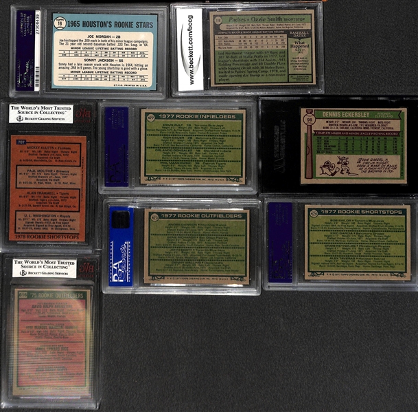 Lot of 8 Baseball Stars Graded Rookie Cards w. Joe Morgan & Ozzie Smith