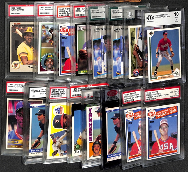 Lot of 16 Baseball Stars Graded Rookie Cards w. Tony Gwynn & Don Mattingly