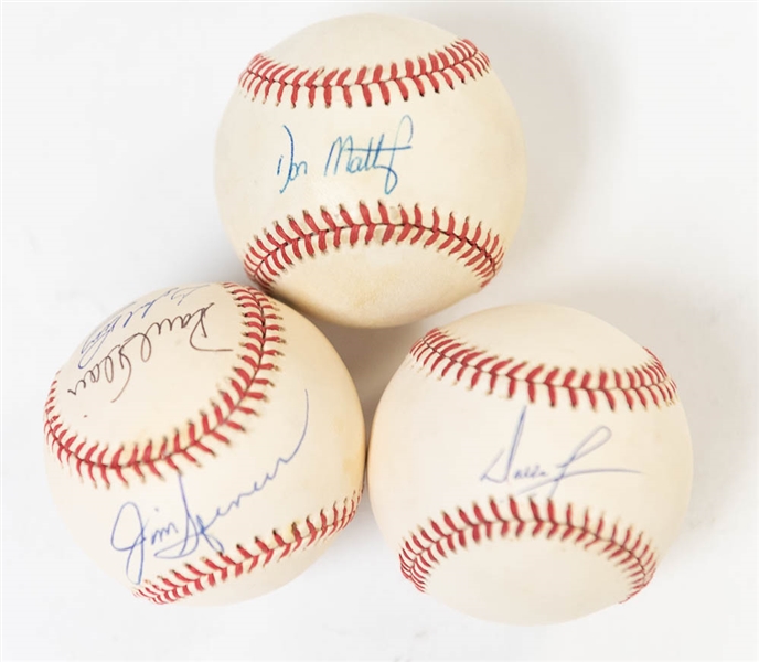 Lot of (3) Yankees Related Signed Baseballs inc. Mattingly, D. Green, and Multi-Signed (G. Perry, Paul Blair, Spencer) - - JSA Auction Letter