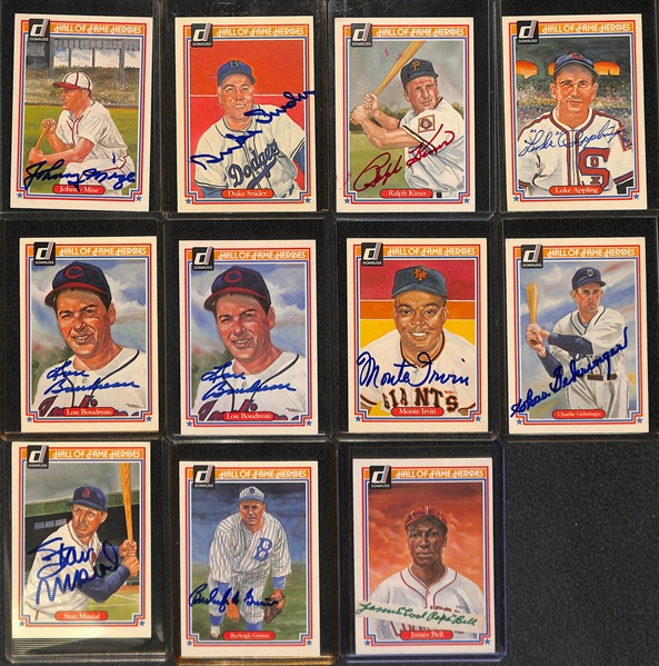 Lot of (11) Signed Donruss Hall of Fame Cards (w/ Snider, Mize, Grimes, Musial, Gehringer, +6 more) - JSA Auction Letter