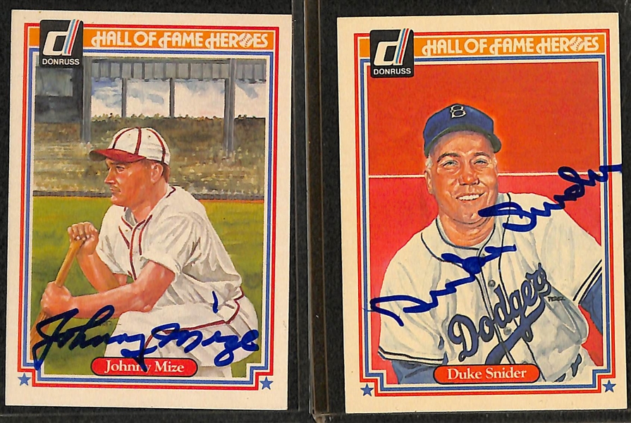 Lot of (11) Signed Donruss Hall of Fame Cards (w/ Snider, Mize, Grimes, Musial, Gehringer, +6 more) - JSA Auction Letter