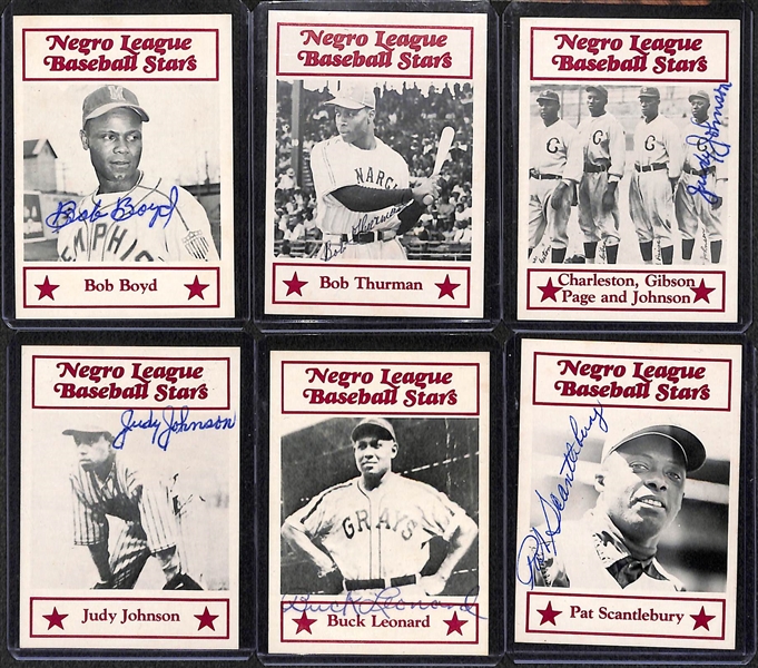 Lot of (6) Signed Negro League Cards w/ (2) Judy Johnson, Buck Leonard, Bob Thurman, Scantlebury, & Boyd - JSA Auction Letter