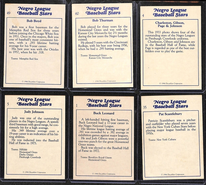 Lot of (6) Signed Negro League Cards w/ (2) Judy Johnson, Buck Leonard, Bob Thurman, Scantlebury, & Boyd - JSA Auction Letter