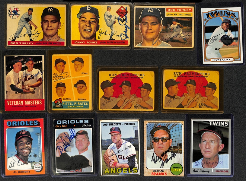Lot of (27) Signed Cards (Mostly 1950s-1970s) inc. 1955 Podres, 1955 & 1956 Turley - JSA Auction Letter