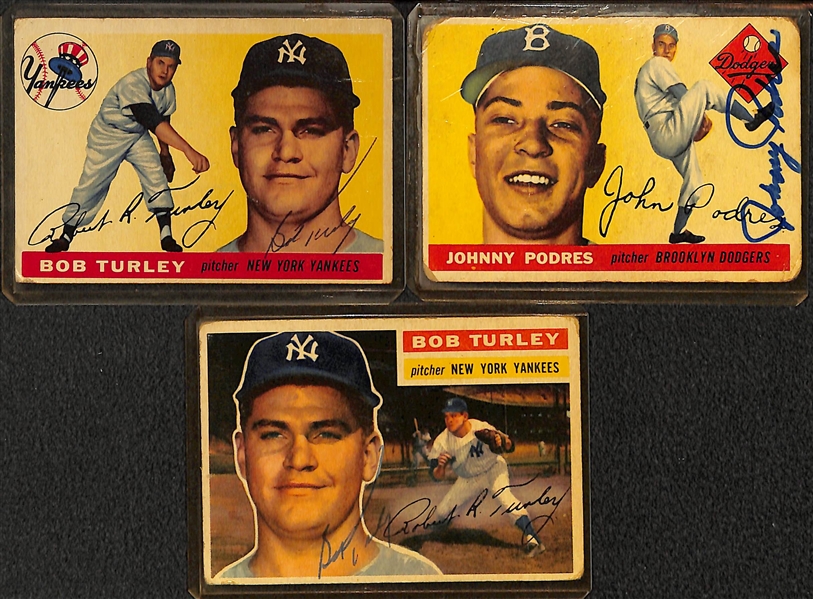 Lot of (27) Signed Cards (Mostly 1950s-1970s) inc. 1955 Podres, 1955 & 1956 Turley - JSA Auction Letter