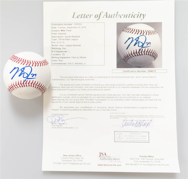 Mike Trout Signed Official MLB Baseball - JSA LOA