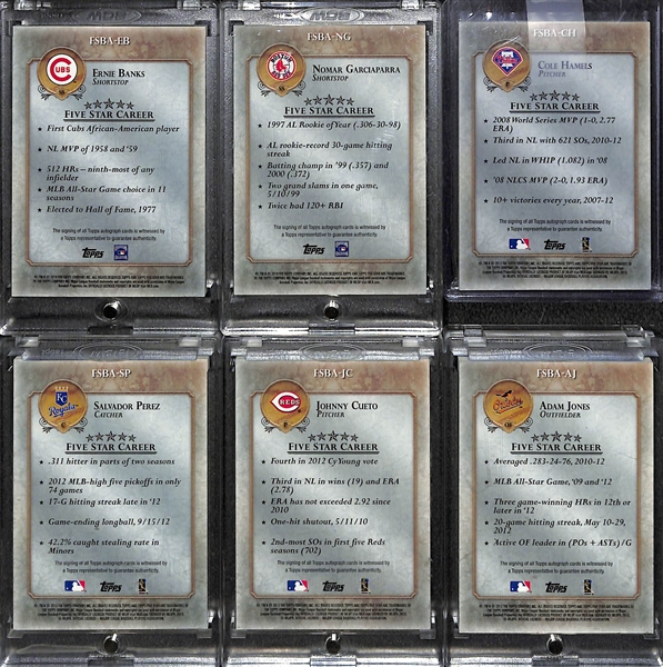 Lot of 6 2013 Topps Five Star Autograph Cards w. Ernie Banks & Nomar Garciaparra
