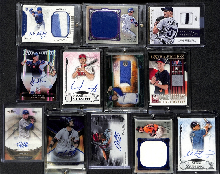 Lot of 12 Baseball Autograph & Relic Cards w. Whit Merrifield & Anthony Rizzo