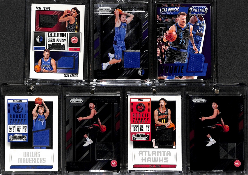 Lot of 7 Luka Doncic & Trae Young Rookie Jersey Cards