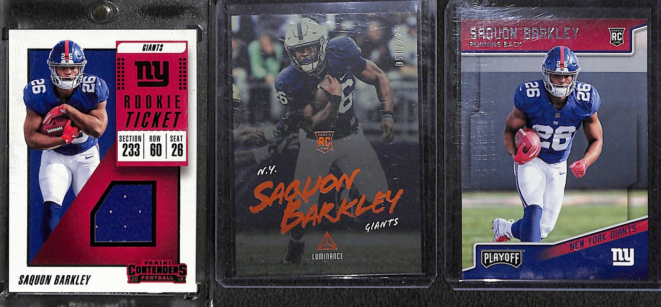 Lot of 24 Football Autograph/Relic/Rookie/Refractor Cards w. Barkley & Mahomes