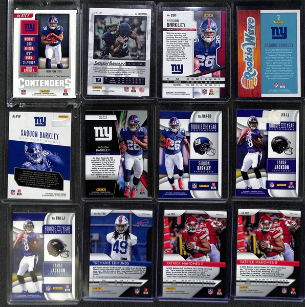 Lot of 24 Football Autograph/Relic/Rookie/Refractor Cards w. Barkley & Mahomes