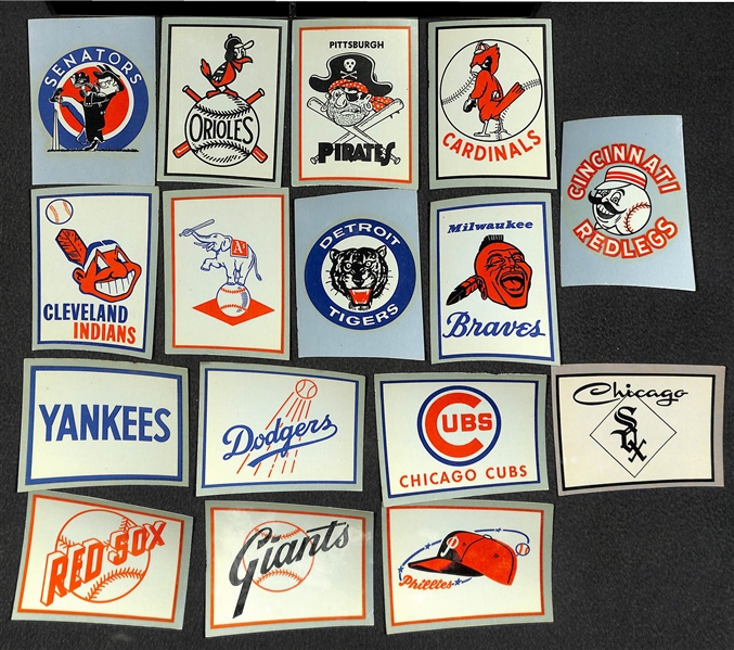1960-62 Fleer Team Logo Decals 16 Card Baseball Set